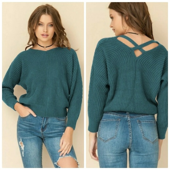 Sweaters - Turquoise Criss Cross Sweater XS